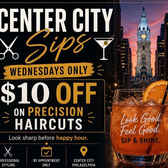 🍹✂️ CENTER CITY SIPS SPECIAL ✂️🍹 at Blade & Brush Hair Studio Philly in Philadelphia, PA